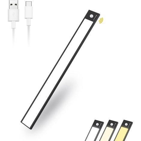 Éclairage LED pour placard avec détecteur de mouvement, lampe LED rechargeable de 30 cm à intensité variable, à fixer sous un meuble de cuisine, éclairage magnétique sans fil sous un comptoir pour bur (1/5)
