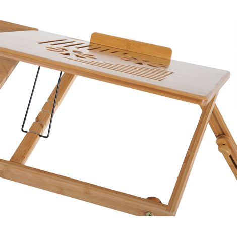 Tablette de lit en bambou pour ordinateur portable avec ventilateur de refroidissement, 55x35x22-32.5cm (1/5)
