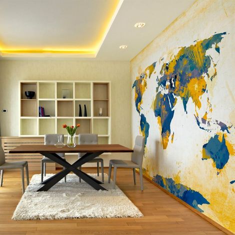 Papier peint carte du monde soleil et ciel - 400 x 309 cm