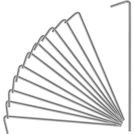 Piquets métalliques pour tente, argentés, 18 × 3 × 0,4 cm, 12 pièces Pour la décoration extérieure, le jardinage et les parasols (1/5)