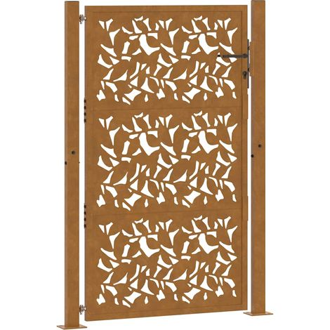 Portail de jardin 100x150 cm en acier patiné avec motif feuille (1/5)