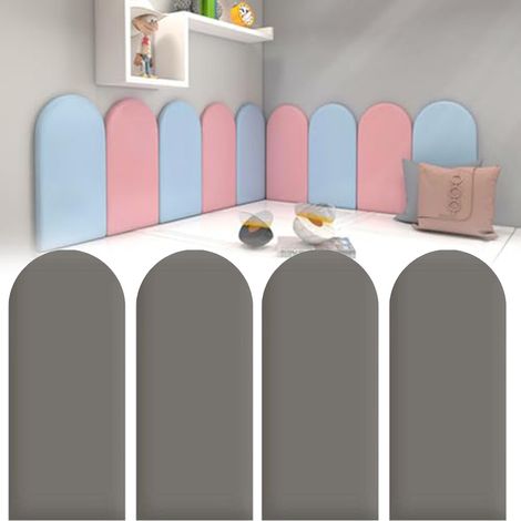 SIENTICE Set aus 4 selbstklebenden 3D-Wandpaneelen und Kopfteilkissen, geeignet für Schlafzimmer und Wohnzimmer (Grau, 20 x 40 cm).