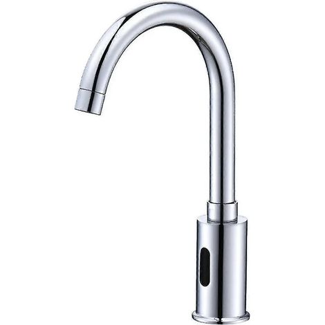 Robinet automatique à capteur infrarouge pour évier, corps en laiton chromé avec boîtier de commande à piles, hauteur 30 cm (11,8 pouces). (1/5)