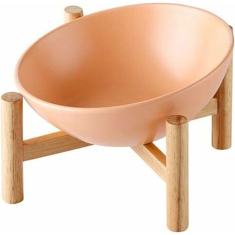 Orange Porte-gamelle Surélevée Gamelle incliné pour Chien et Chat Céramique avec Bambou Support en Bois Petit-Fei Yu (1/4)