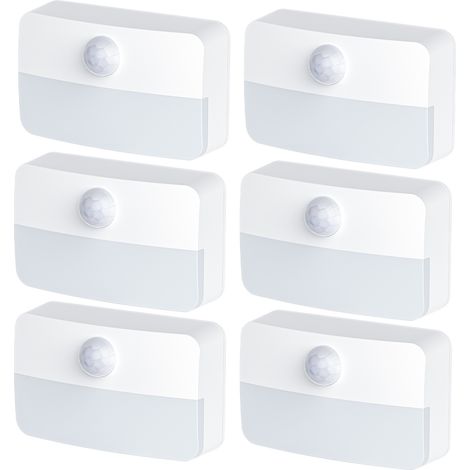 Lot de 6 Lampes LED Murales à Détecteur de Mouvement T046 Lumière Chaude Sans Fil Adhésif pour Placard Escalier Chevet Piles AAA (1/5)