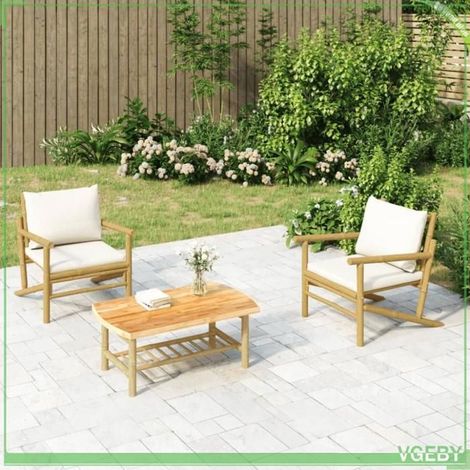 Salon de jardin 3 pcs - FAFEICY - 3156479 - Bambou - Blanc crème - Modulaire (1/5)
