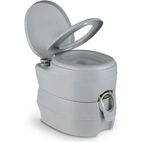 Toilette portable gris foncé avec réservoir à déchets amovible de 20 L, pompe de rinçage et poignée pour camping, bateau et maison (1/5)