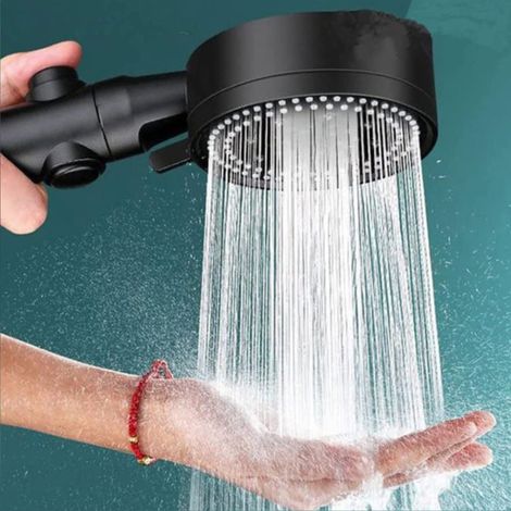 Pommeau de douche multifonctionnel haute pression à 5 modes, pommeau de douche à main haute pression avec interrupteur marche/arrêt, économie d'eau, facile à installer (Noir-a) (1/5)