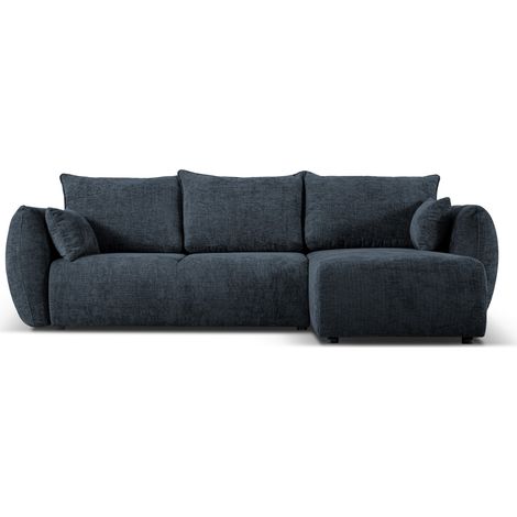 Canapé d'angle droit convertible + box 4 places chenille bleu roi (1/5)