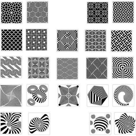 Pochoir Géométrique - 24 Pièces Reutilisables en PET - Pour Décoration Murale Mobilier Bois Tissu Carrelage - 15 x 15 cm (1/5)