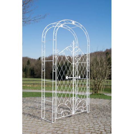 CLP – Arche de jardin avec porte Melissa – Hauteur 220 cm – Largeur 120 cm – Fer forgé durable – Fixation facile avec 4 trous préfabriqués