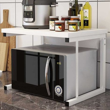 Scaffale Mensola Cucina Mobiletto Porta Microonde Ripiano Metallo Legno Bianco (1/3)