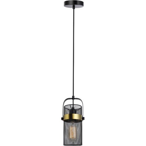 HOME DELUXE - Pendelleuchte LUMINOS - Schwarz / Gold, Blendfreies Licht, 10,5 x 153 cm, Metall / Rattan I Pendellampen Hängeleuchten Hängelampe Hängelampe Hängeleuchte Deckenleuchte Deckenlampe