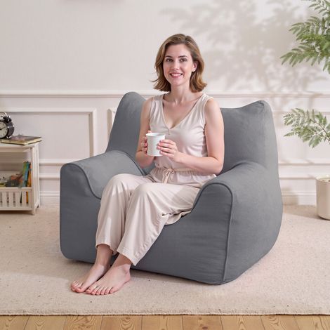 Gaming-Sitzsack Kuschelsack für das Wohnzimmer, waschbar mit Staufach, für Entspannung 90x75cm - Grau