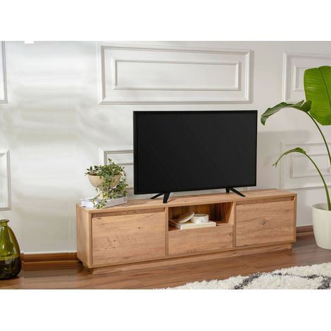 Dmora - Mobile porta TV Lovere, Credenza da soggiorno, Armadio basso per TV, Base parete attrezzata, 160x30 h42 cm, Pino (1/5)