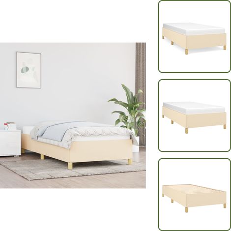 Bettgestell ohne Matratze Creme 100x200 cm Stoff - Bettrahmen - Doppelbett - Cremefarbenes Bett - Lattenrost - Holzrahmen (1/5)