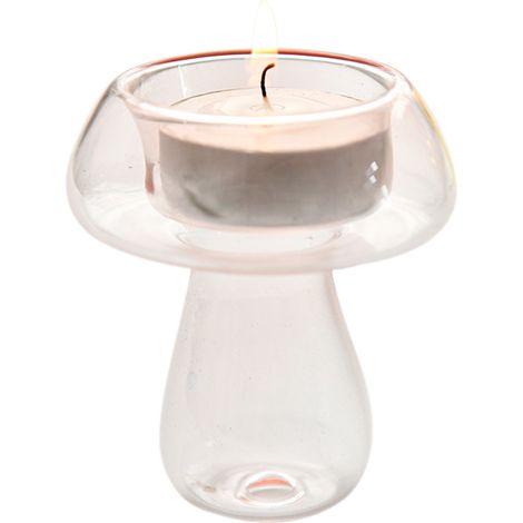 (Rose sans bougie) Bougeoir en verre en forme de champignon, objet décoratif pour la maison (1/5)