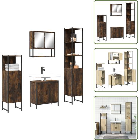 Armadio da bagno - vidaXL Set Mobili da Bagno 4 pz Rovere Fumo in Legno Multistrato - Set di arredamento da bagno