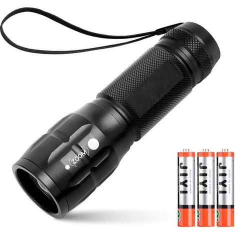 Lampe de poche, petite lampe de poche, étanche, lampe de poche d'extérieur à mise au point réglable, lampe de poche d'urgence, piles AAA incluses, accessoires tactiques et de camping (1/4)