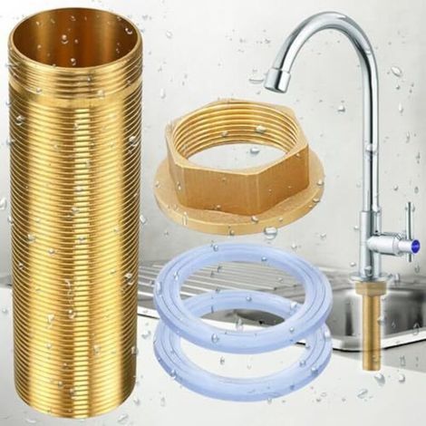 Wasserhahn-Reparaturset, Wasserhahnverlängerung M3210cm, Wasserhahnverlängerung mit Gewindeschlauch, Kupfermutter + 10cm Verlängerungsstange mit Kupfergewinde, 2 Kupferscheiben (1/5)