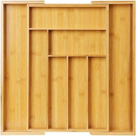 Organisateur de tiroir extensible en bambou, organisateur de couverts pour la cuisine, les couverts et les tiroirs de maquillage. (1/5)