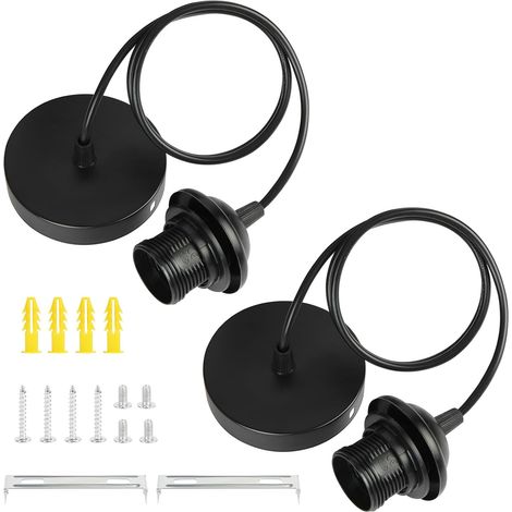 2 Pcs E27 Suspension Support de Lampe, Support de Lampe E27 avec Câble Réglable de 100 cm, Suspension Compatible avec Abat-Jour,Noir (1/5)