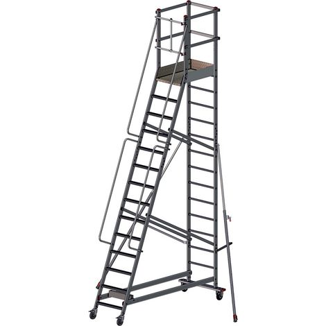 PROVOST - Escabeau roulant monobloc sécurisé en aluminium inoxydable - 14 marches (1/4)