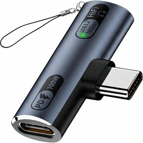 2-in-1 Dual-USB-C-Adapter, USB-C-Kopfhöreradapter mit 100-W-Schnellladefunktion, 10-Gbit/s-OTG-Typ-C-Audio für iPhone 16, Samsung S24, Tablets und USB-C-Kopfhörer (1/5)