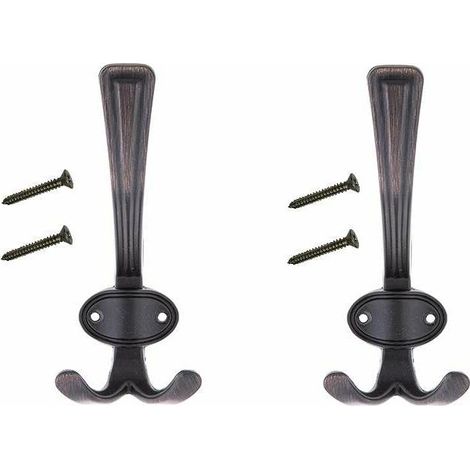 2x crochet double 160mm métal vintage vieux bronze cuivre avec vis antique rustique mural cuisine salle de bain porte manteau serviette sac couvert vetement dressing meuble placard (1/4)