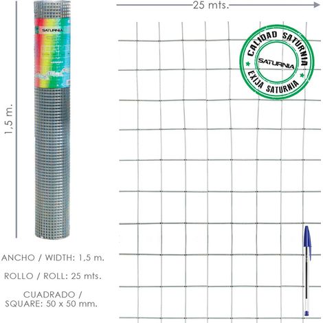 Rete elettrosaldata zincata 50x50 / 2,00/150 cm. GA Rotolo da 25 metri