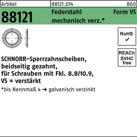Sperrzahnscheibe R 88121 beidseitig gezahnt VS 8 x13 x1,2 Federstahl mechanisch verzinkt (1/2)