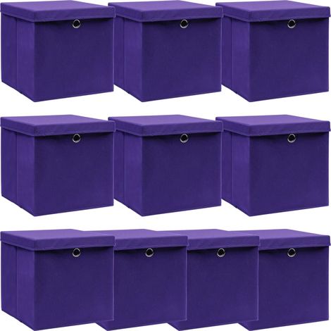 Boîtes de rangement et couvercles 10pcs Violet 32x32x32cm Tissu