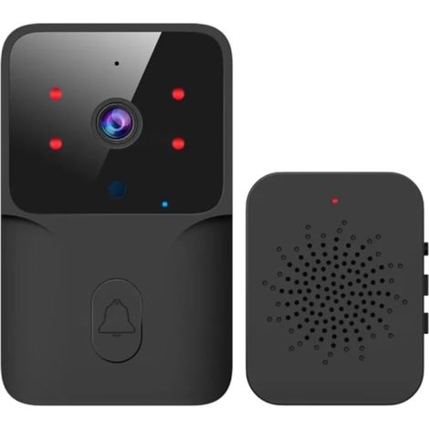 Sonnette sans fil avec caméra vidéo 720p, émetteur vidéo avec vision nocturne, télécommande via l'application dédiée TuyaSmart, microphone audio bidirectionnel, interphone vidéo et vocal, noir (1/5)