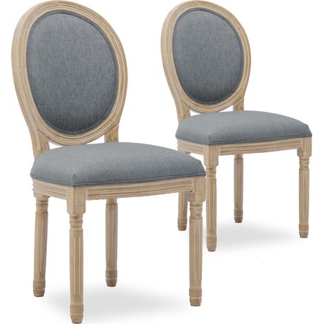Lot de 2 chaises médaillon Louis XVI tissu Gris (1/2)