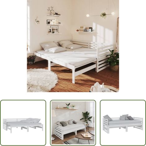 Holzsofa -  Ausziehbares Tagesbett Weiß Massivholz Kiefer 2x(90x200) cm