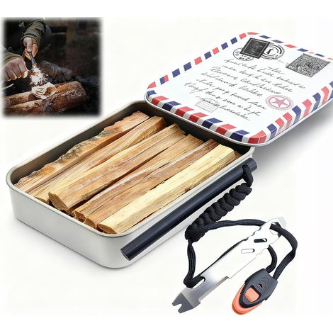 Kit Feu Pierre à Feu Survie – Tige Magnésium, Bâtons de Kienspan, Grattoir Multifonctions, Boîte Étanche, Allume Feu Survie, Briquet à Silex pour Allumettes Survie, Camping, Randonnée (1/5)