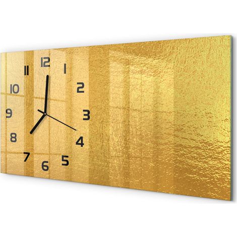 Horloge Murale Panoramique 60x30 cm en Verre Trempé Silencieuse Design Moderne Arrière-plan en feuille d'or (1/5)