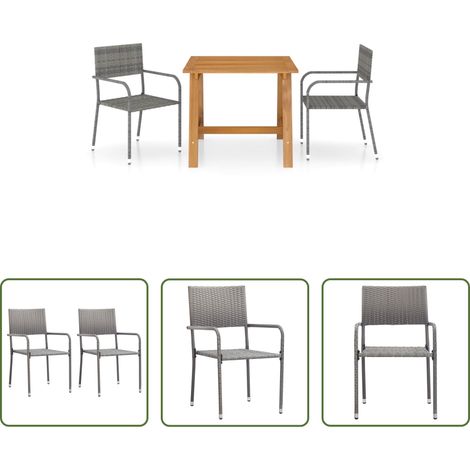 vidaXL Salle à manger extérieur - Ensemble à manger de jardin 3 pcs Gris (1/5)