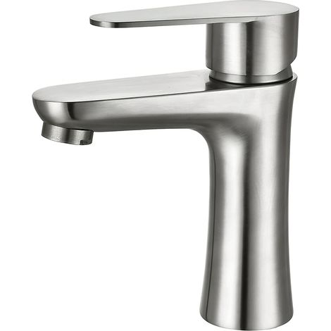 Alovez – Robinet de salle de bain mitigeur monotrou en acier inoxydable 304 – Finition brossée – Aérateur démontable pour un flux doux (1/5)