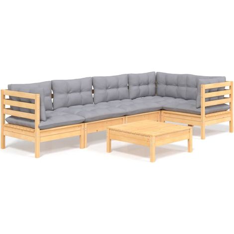 Maison Exclusive - Set Divani da Giardino 6 pz con Cuscini Grigi Massello di Pino (1/5)