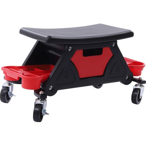 Tabouret de Mécanicien, Design Ergonomique, Étagères de Rangement pour Outils, Noir Rouge (1/2)