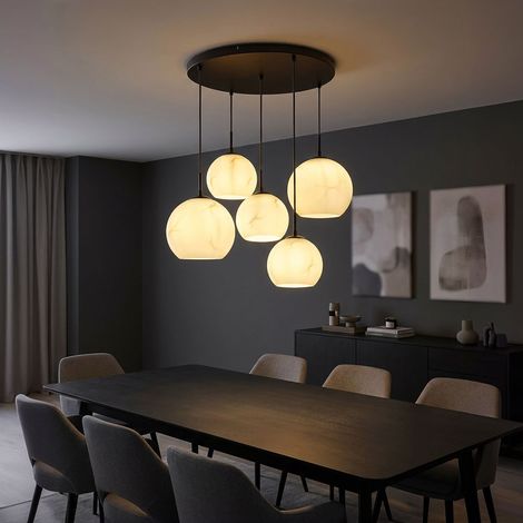 Hängeleuchte Pendelleuchte Wohnzimmerlampe 5-flammig Schwarz Metall H 120 cm (1/5)