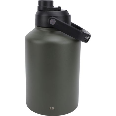 Gourde de sport 3,8 L, double paroi en acier inoxydable, isolation sous vide, idéale pour le camping et l'entraînement en extérieur, vert militaire. (1/5)