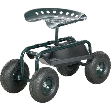 Siège de jardin chaise roulante pivotant à 360° et réglable en hauteur avec plateau à outils charge max. 150 Kg vert (1/5)