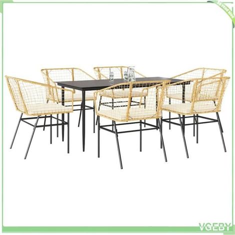 Ensemble à manger jardin - FAF7291712450662 - 6 places - poly rotin marron - table verre trempé 160x80 cm (1/5)