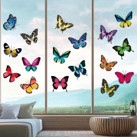 (Farben) 20x - Schmetterlinge - Wiederablösbare elektrostatische Aufkleber - Schützt vor Vogelschlägen und Kollisionen mit Fensterscheiben (1/4)