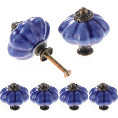 (Blau) Set mit 6 Keramik-Schrankknöpfen, schicken Schubladenknöpfen, antiken kürbisförmigen Küchenschrankgriffen, runden Möbeltürknöpfen (1/5)