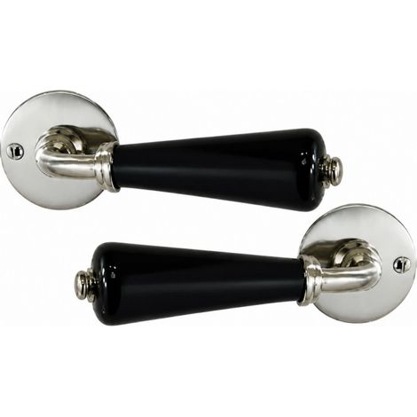 Ensemble de béquilles doubles canon en porcelaine noire – Rosace nickel satiné – Fabrication France – Épaisseur porte 38-40 mm