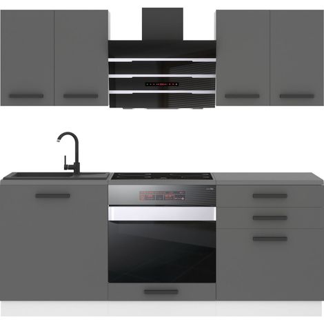 Belini Cuisine Equipee Complete Mary Muebles de Cuisine Complets - 180 cm. Cuisine Complete avec Plan de Travail, Argent Mat (1/4)