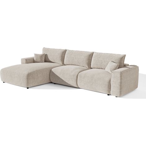 Canapé d'angle gauche convertible express 5 places en tissu bouclette beige COMO (1/5)